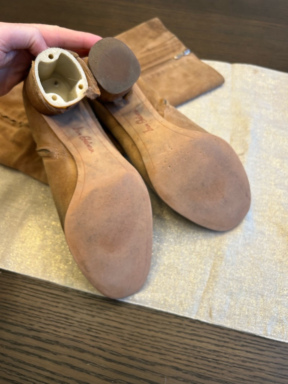 Sam Edelman Tan Suede Mid-Calf Heeled Boots poor condition very worn size 10 - Picture 8 of 12
